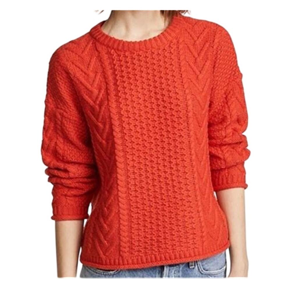 Madewell Cableknit Pullover Sweater in Bright Poppy, XL